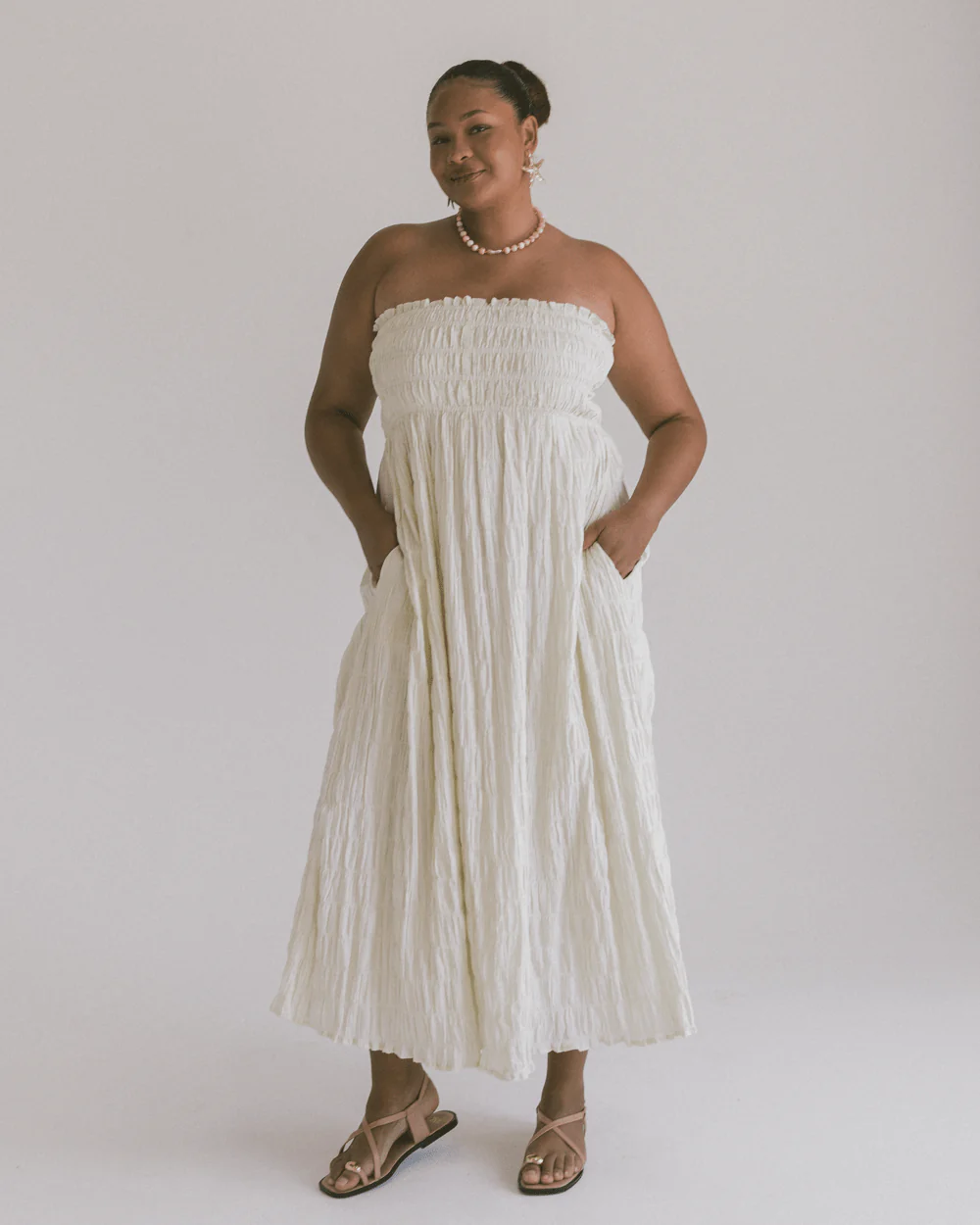 FINAL SALE | Mabel Maxi Dress | Beige Seersucker - Image 4