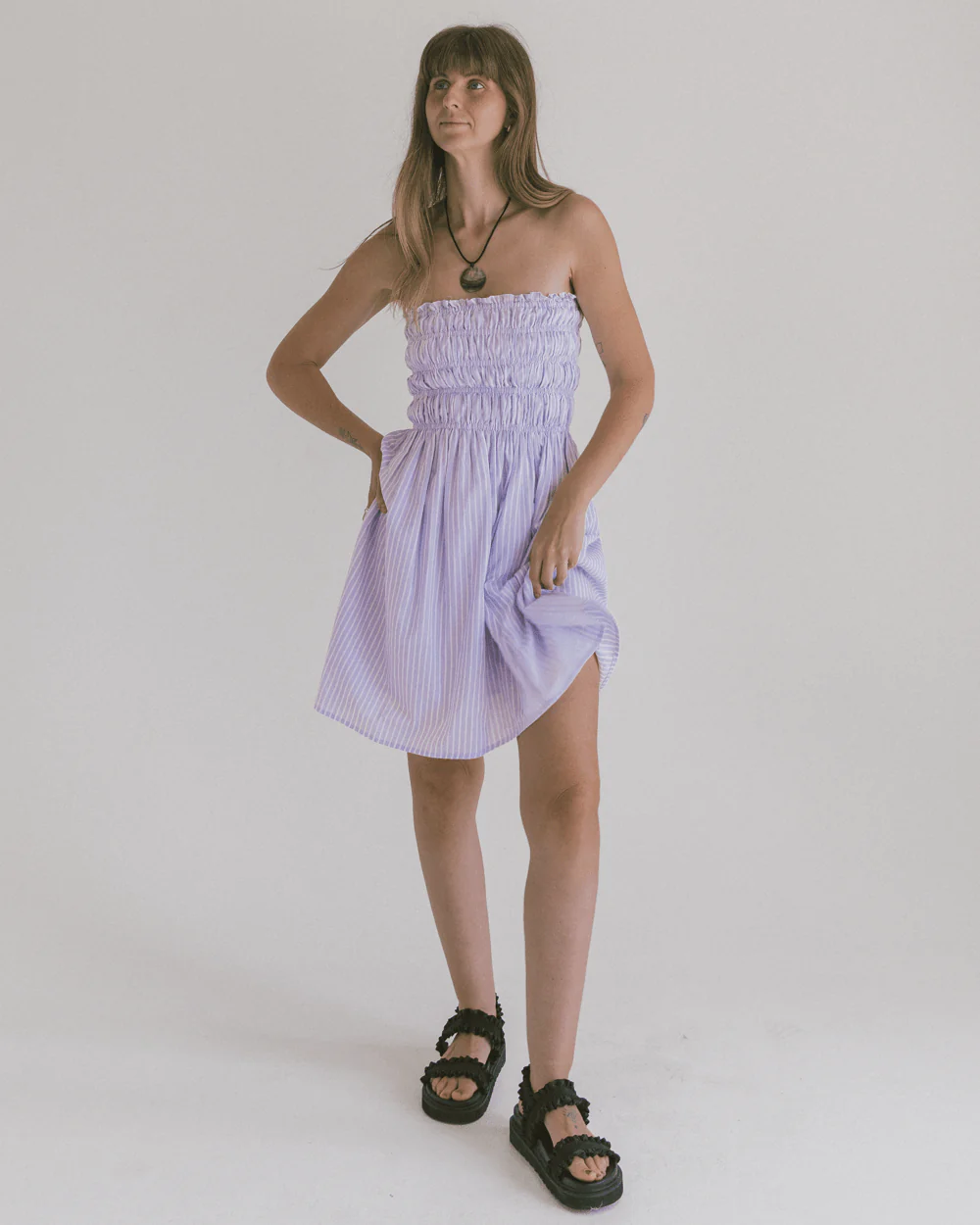 FINAL SALE | Mabel Mini Dress | Purple Stripe - Image 3