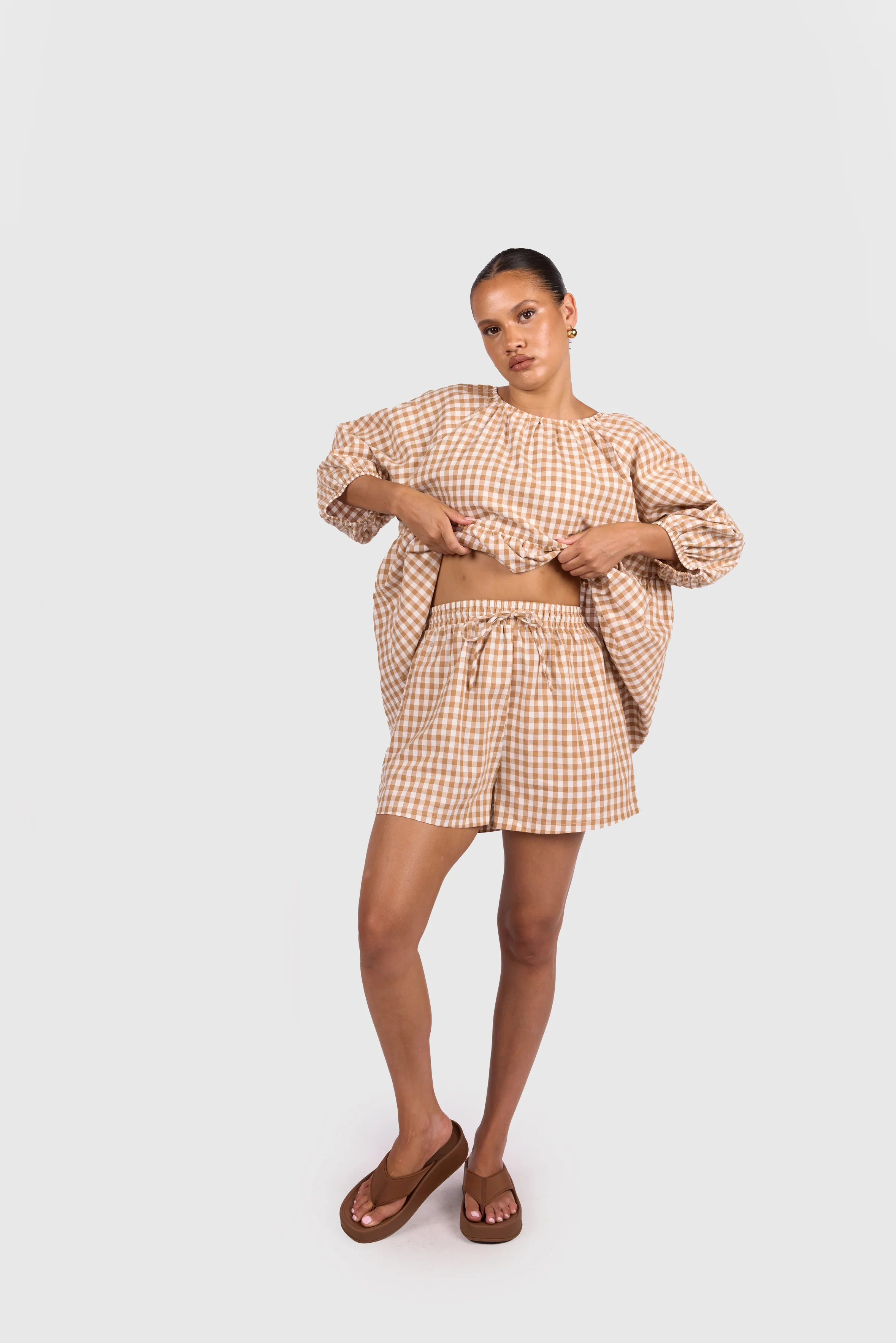 FINAL SALE | Florence Top | Caramel Gingham - Image 7