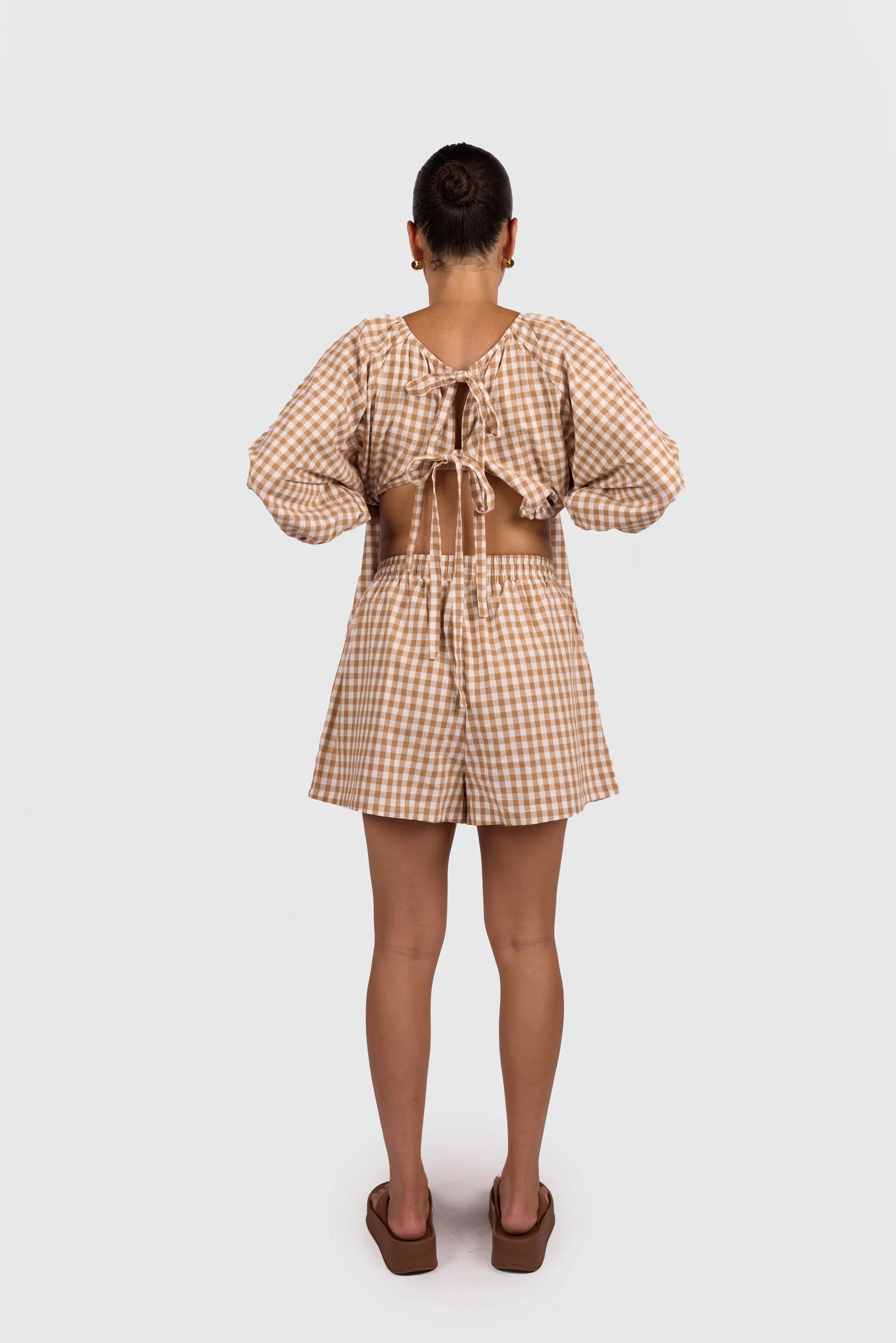 FINAL SALE | Matilda Shorts | Caramel Gingham - Image 4