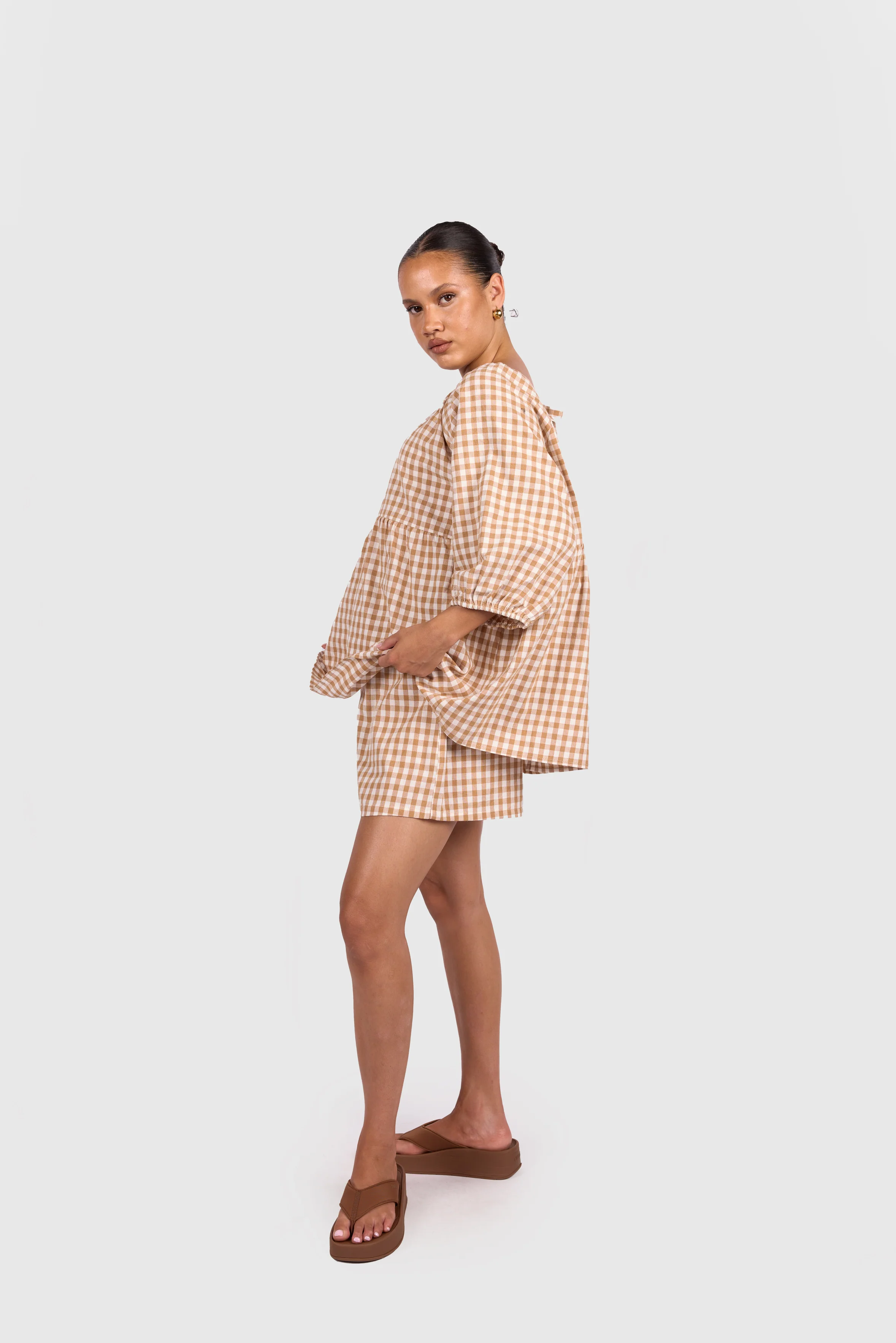 FINAL SALE | Matilda Shorts | Caramel Gingham - Image 6