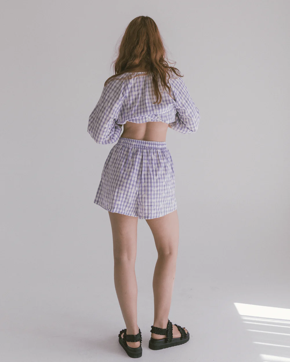 FINAL SALE | Matilda Shorts | Lavender Gingham Embroidery - Image 5