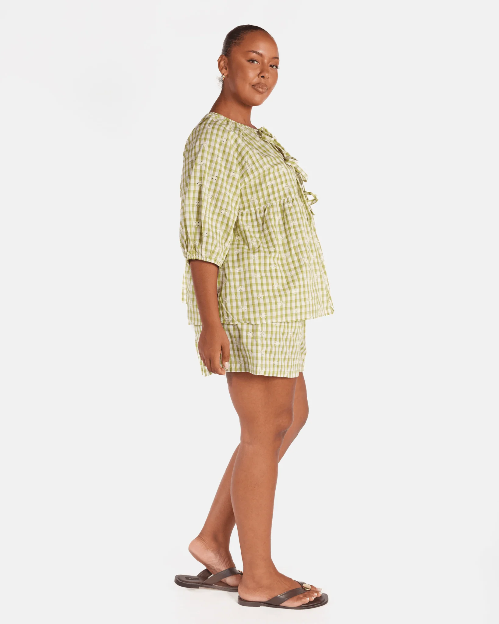FINAL SALE | Matilda Shorts | Pear Gingham Embroidery - Image 3