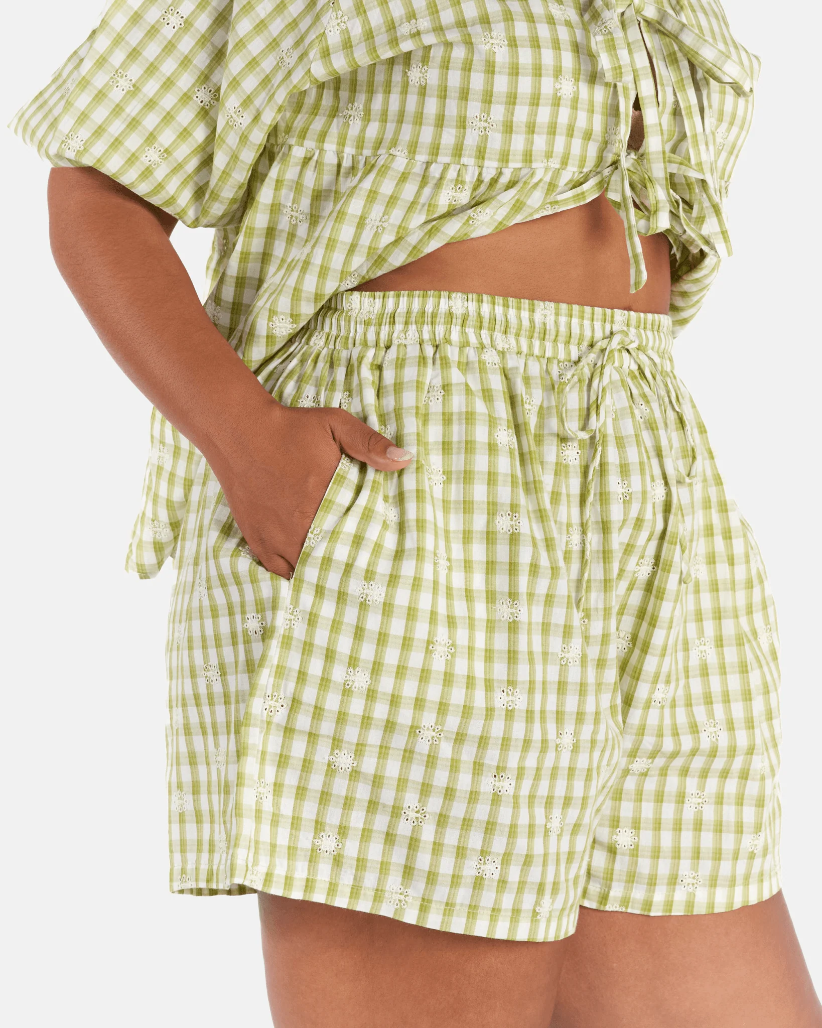 FINAL SALE | Matilda Shorts | Pear Gingham Embroidery - Image 7