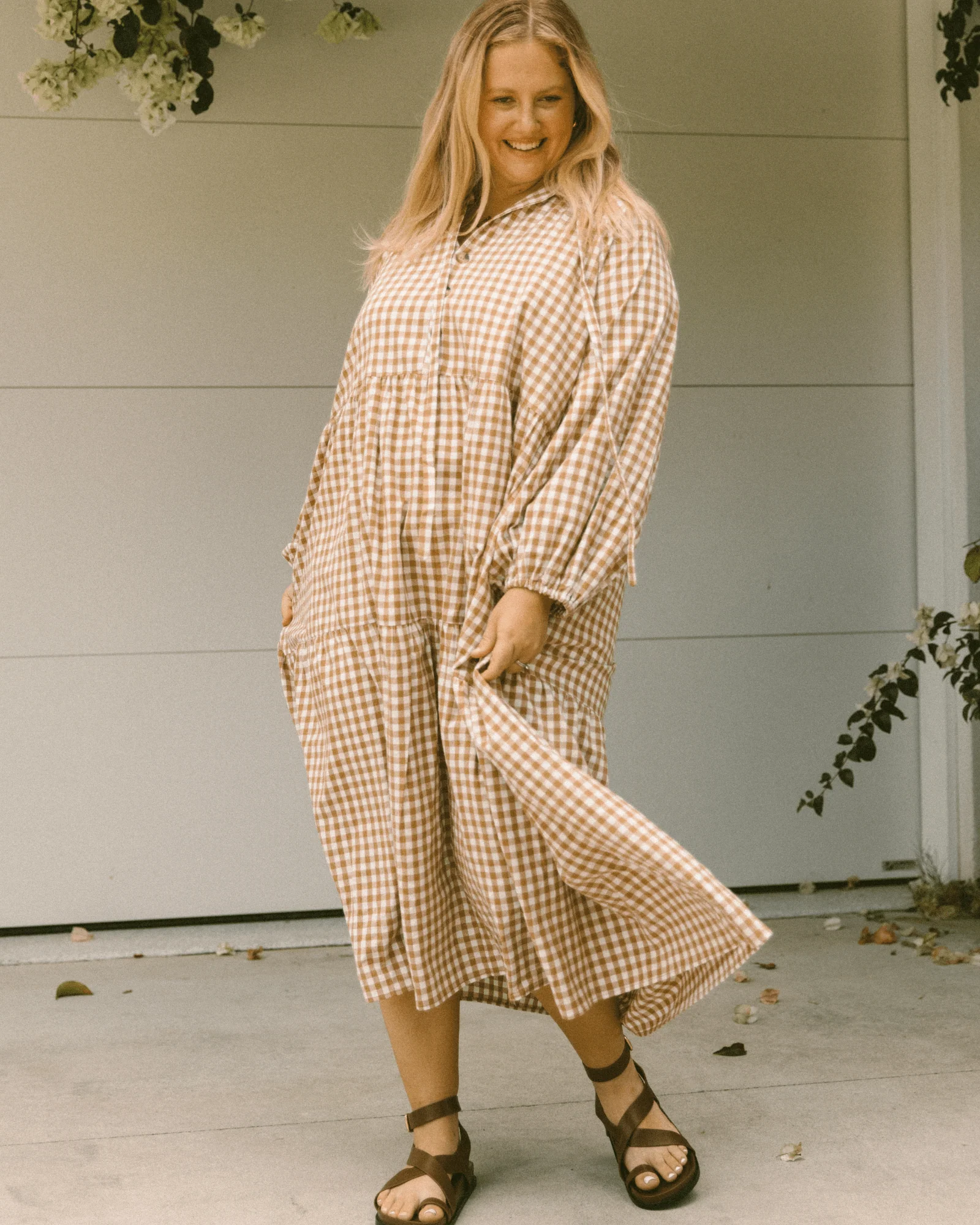 FINAL SALE | Maxi Avalon Smock Dress | Caramel Gingham - Image 3