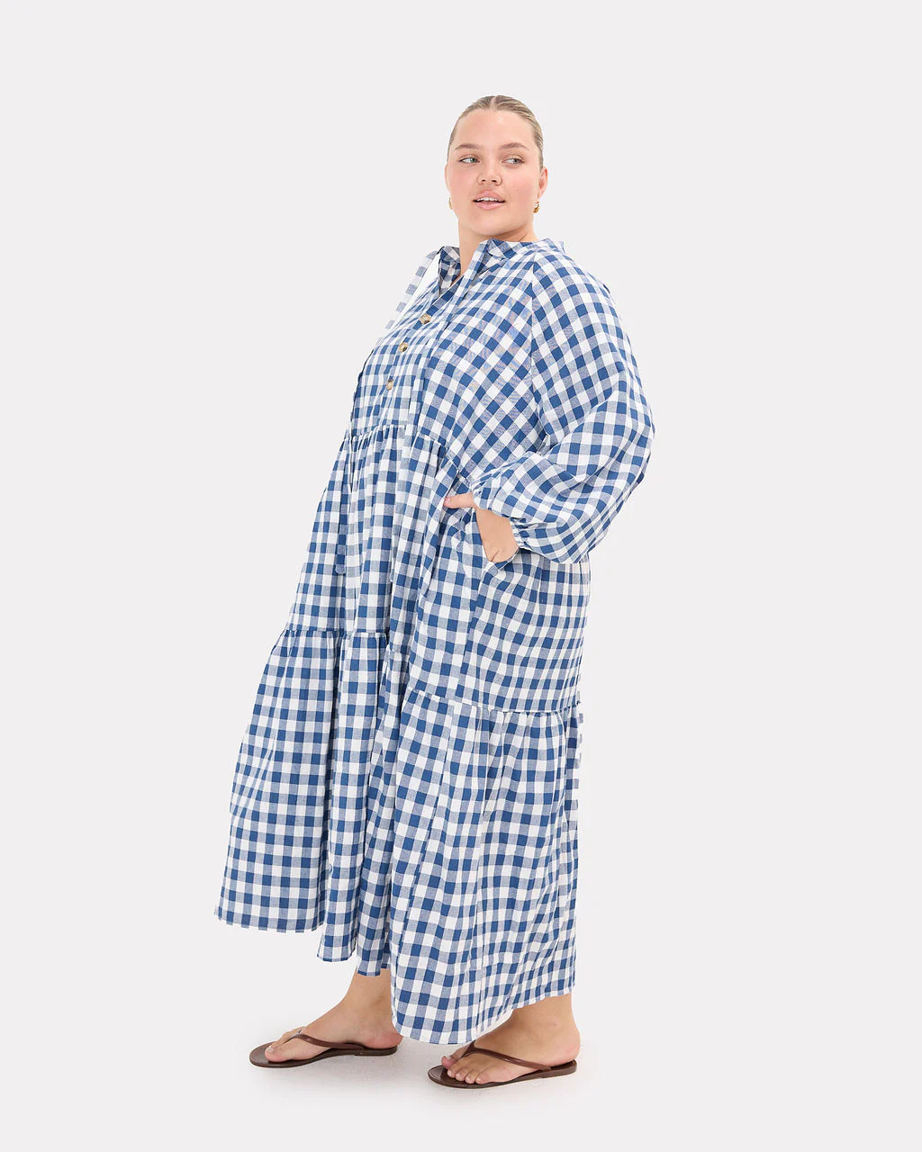 FINAL SALE | Maxi Avalon Smock Dress | Blue Gingham - Image 3