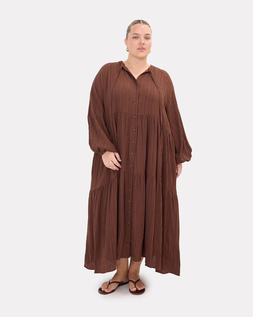 FINAL SALE | Maxi Ruby Smock Dress | Brown Crepe