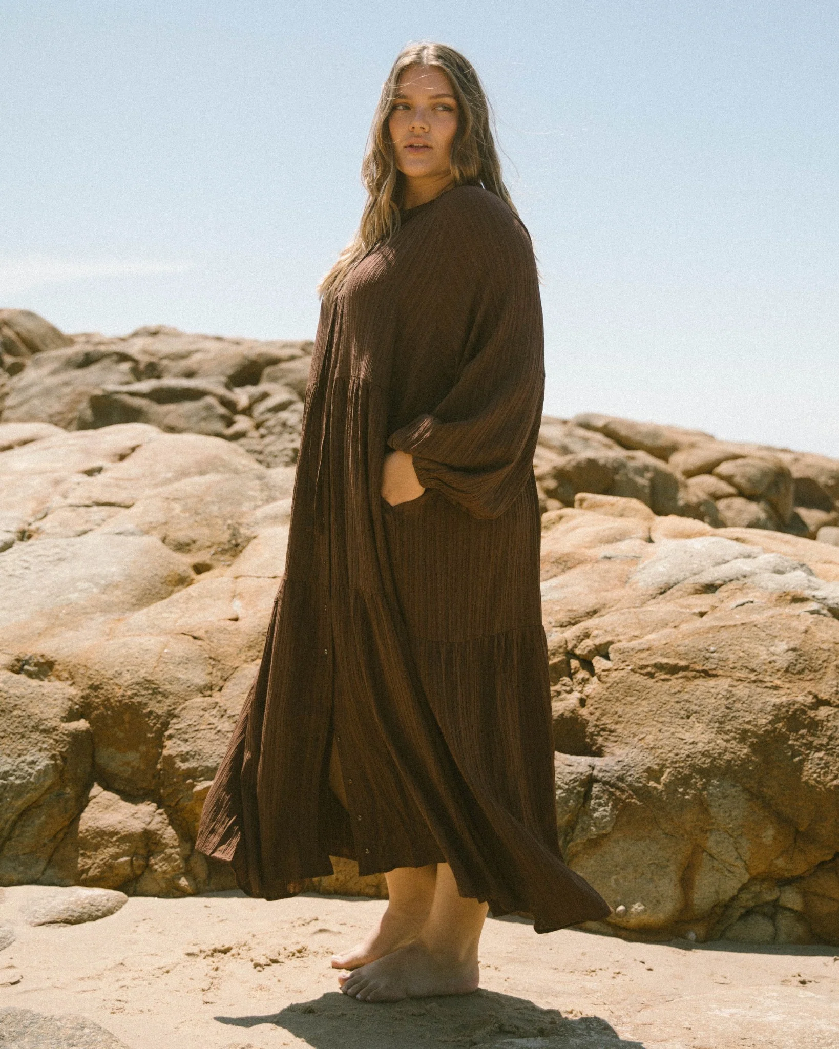 FINAL SALE | Maxi Ruby Smock Dress | Brown Crepe - Image 11