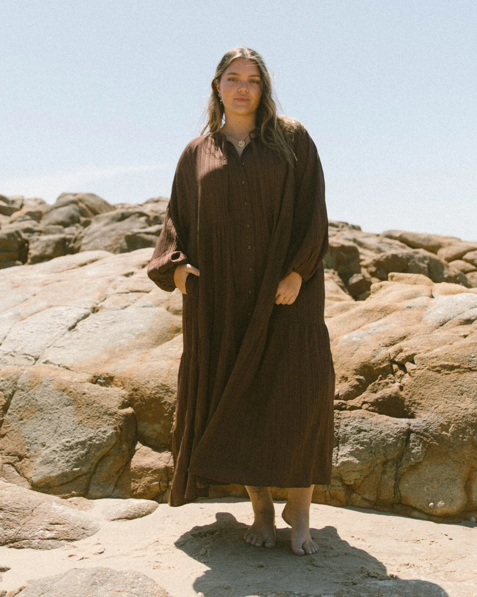 FINAL SALE | Maxi Ruby Smock Dress | Brown Crepe - Image 5