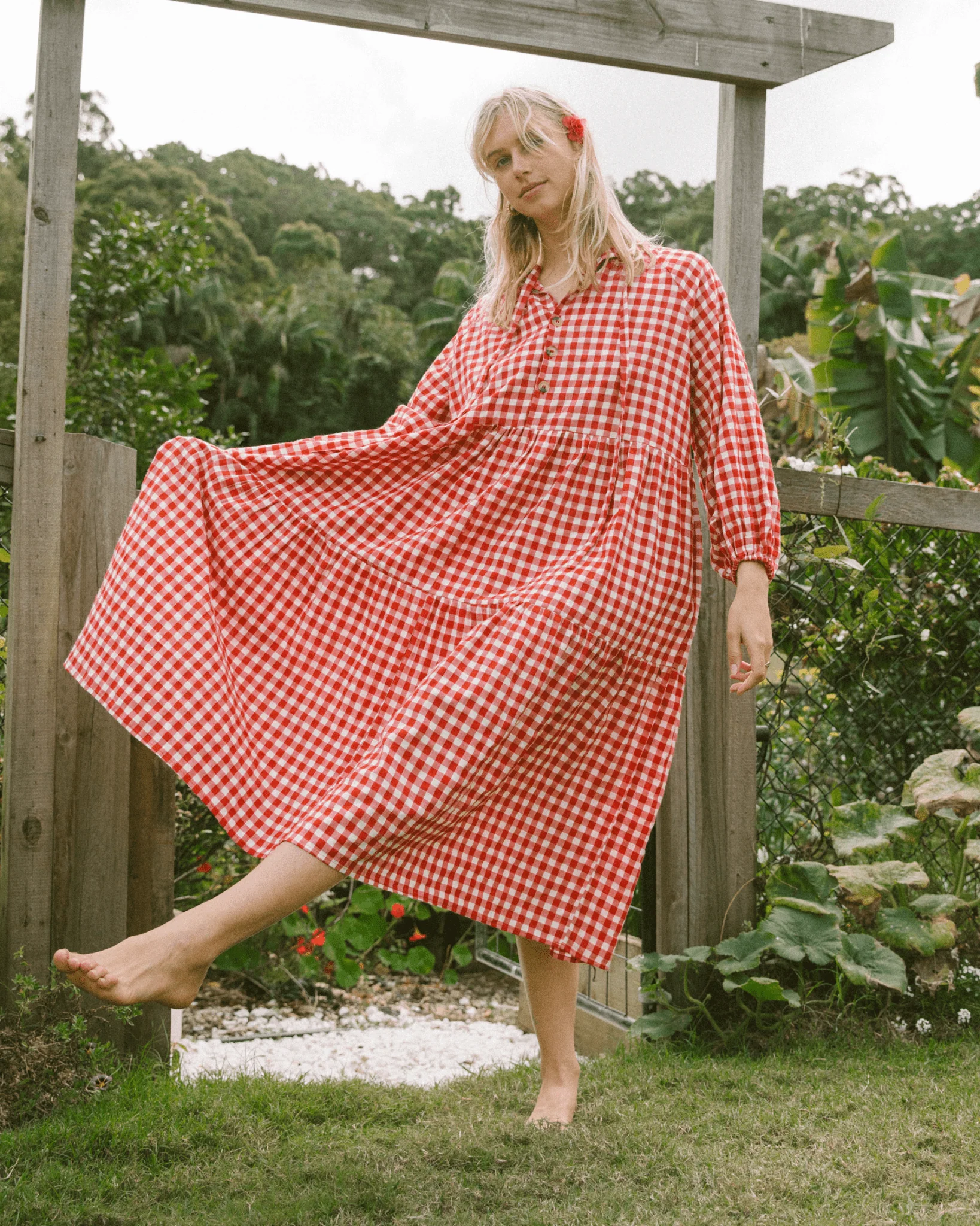 FINAL SALE | Maxi Avalon Smock Dress | Red Gingham - Image 14