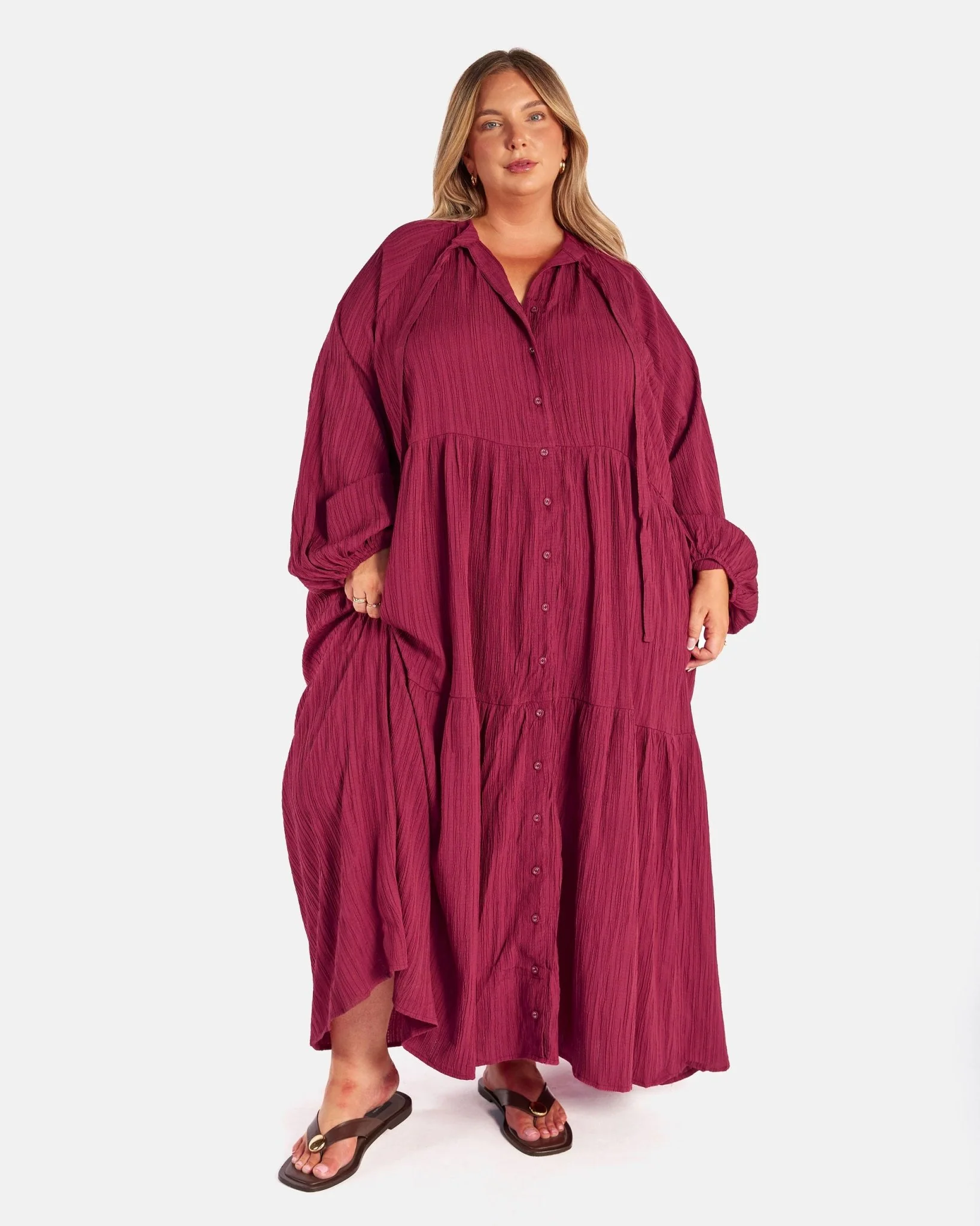 FINAL SALE | Maxi Ruby Smock Dress | Wine Crepe
