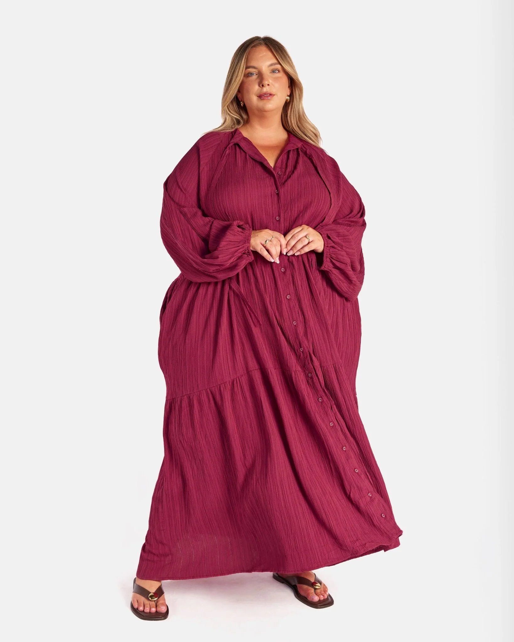 FINAL SALE | Maxi Ruby Smock Dress | Wine Crepe - Image 2