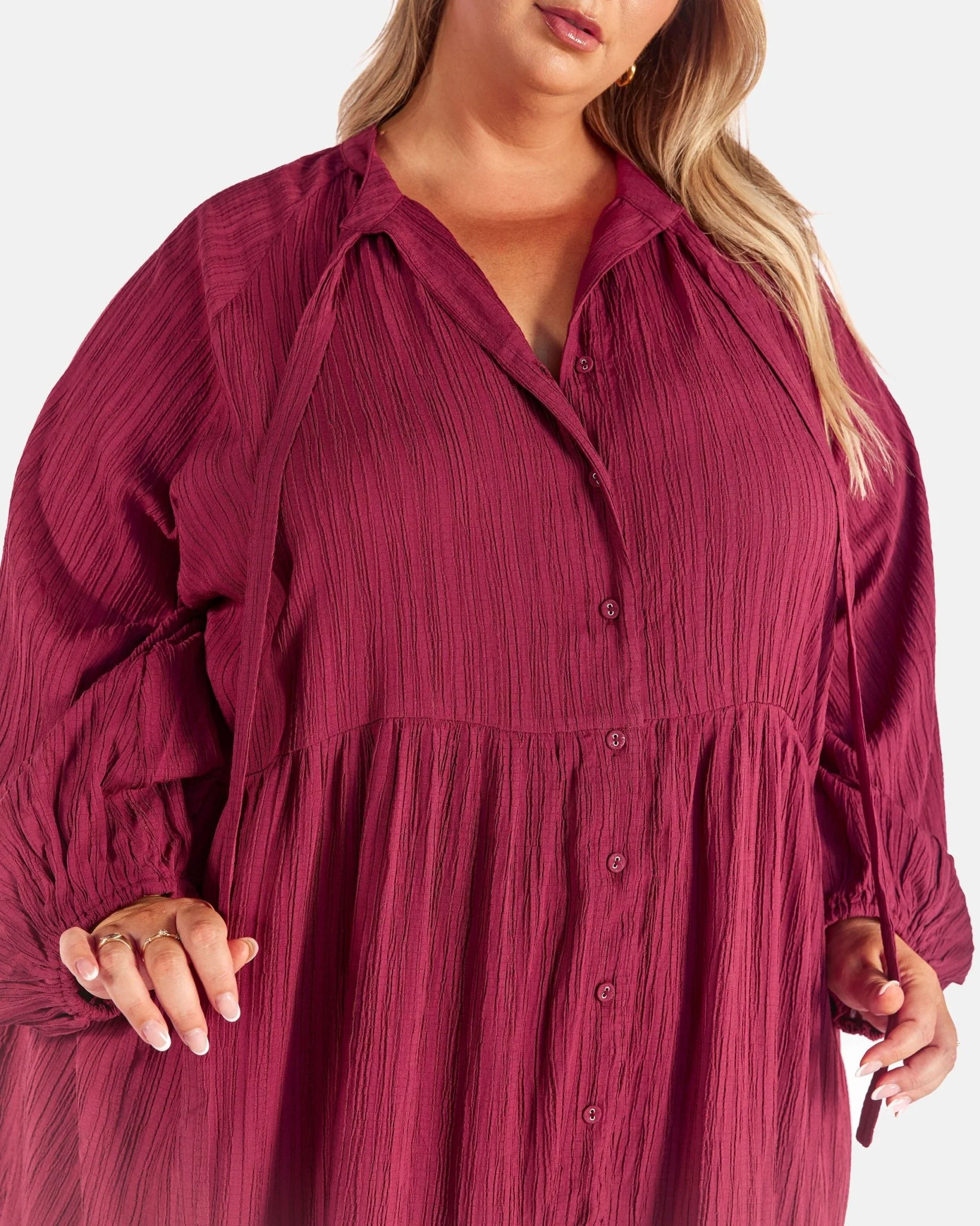 FINAL SALE | Maxi Ruby Smock Dress | Wine Crepe - Image 5