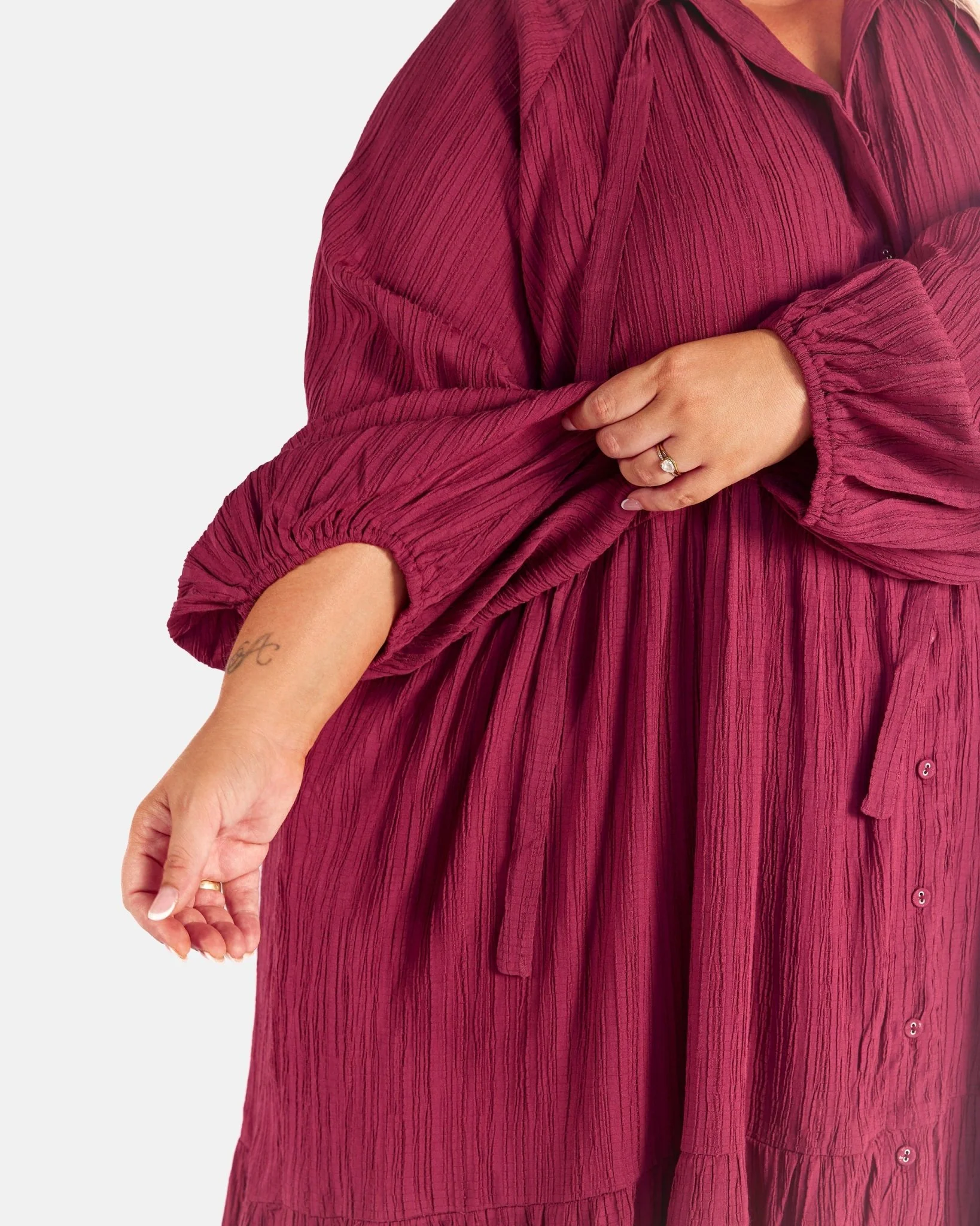 FINAL SALE | Maxi Ruby Smock Dress | Wine Crepe - Image 7
