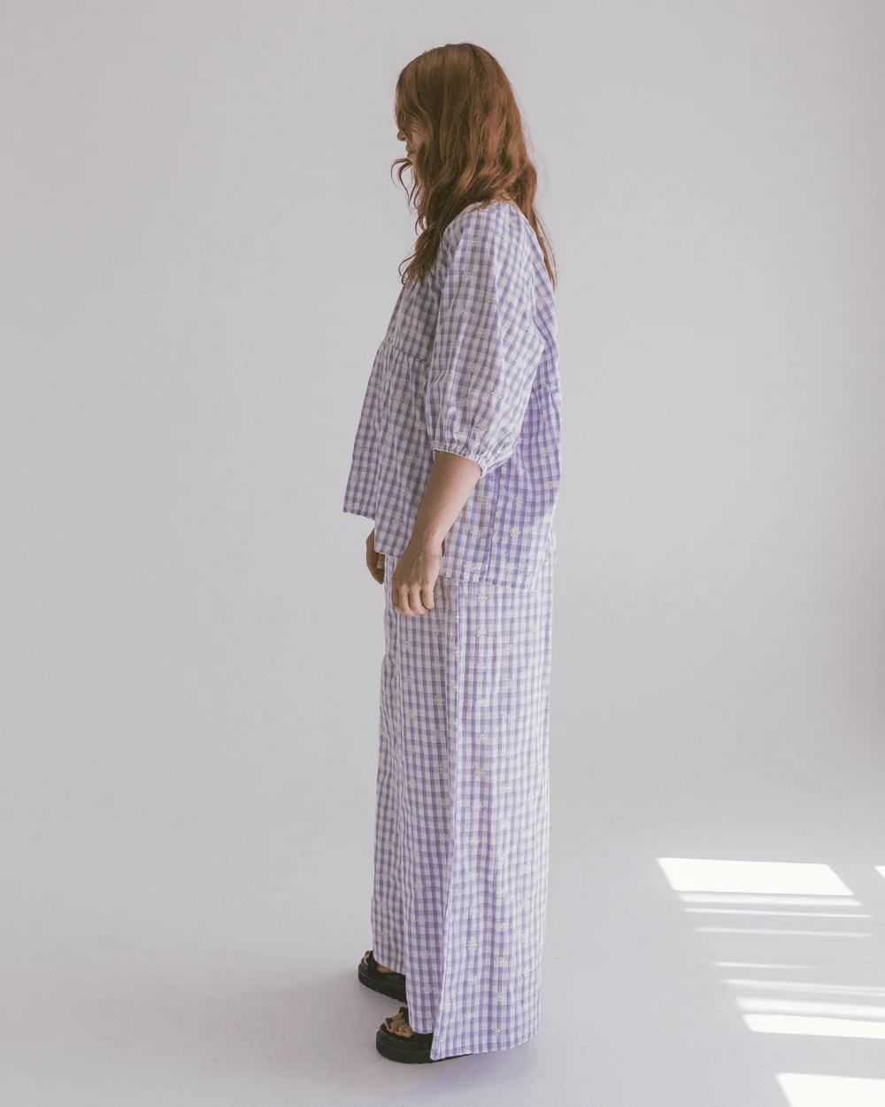 FINAL SALE | Posey Pants | Lavender Gingham Embroidery - Image 3