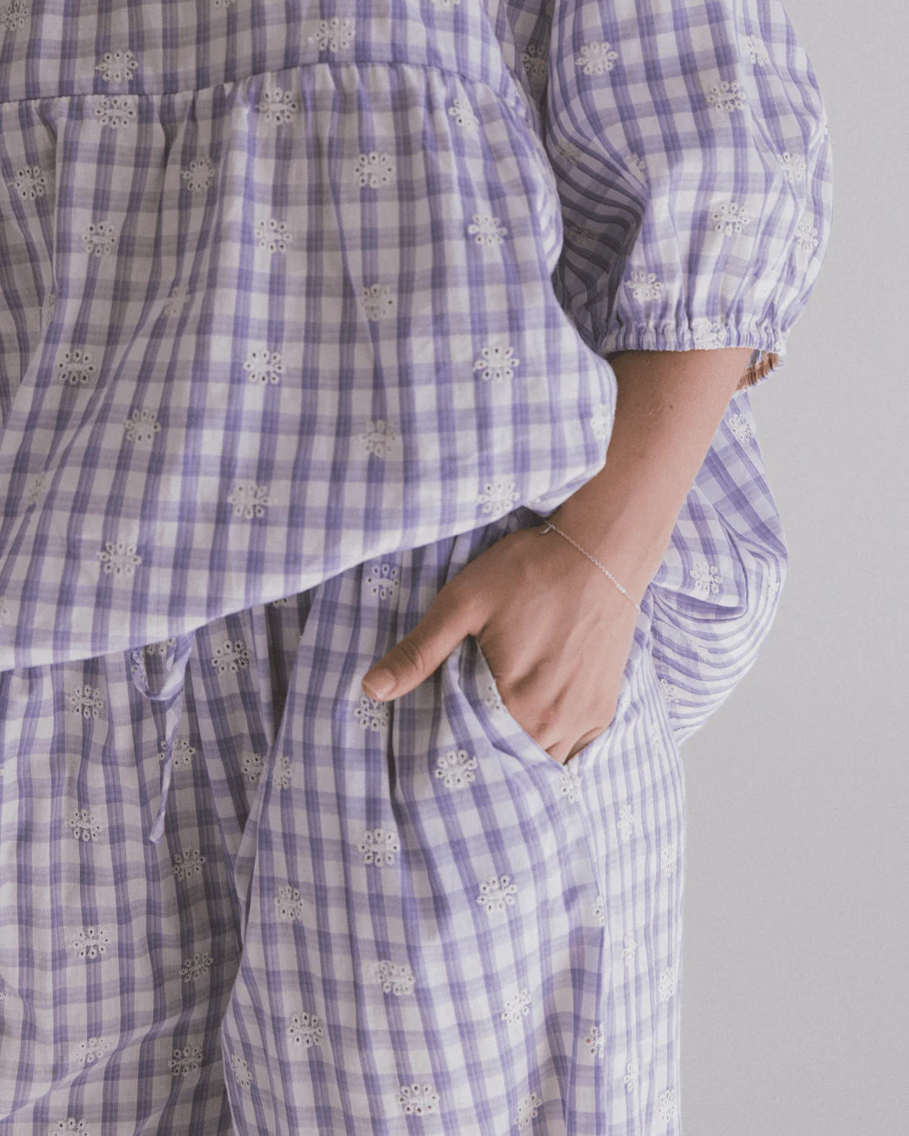 FINAL SALE | Posey Pants | Lavender Gingham Embroidery - Image 4