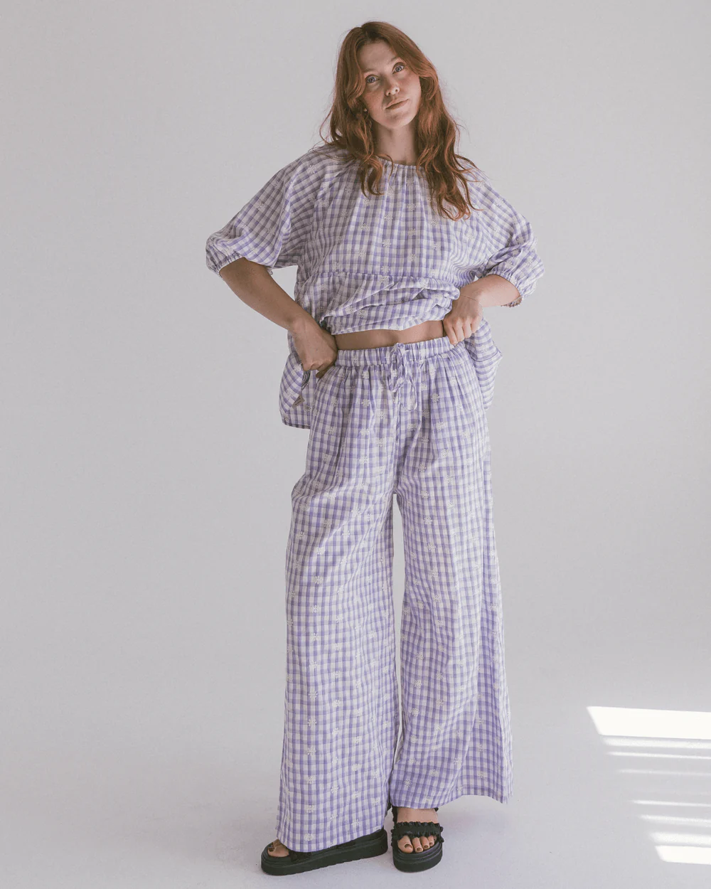 FINAL SALE | Posey Pants | Lavender Gingham Embroidery - Image 5