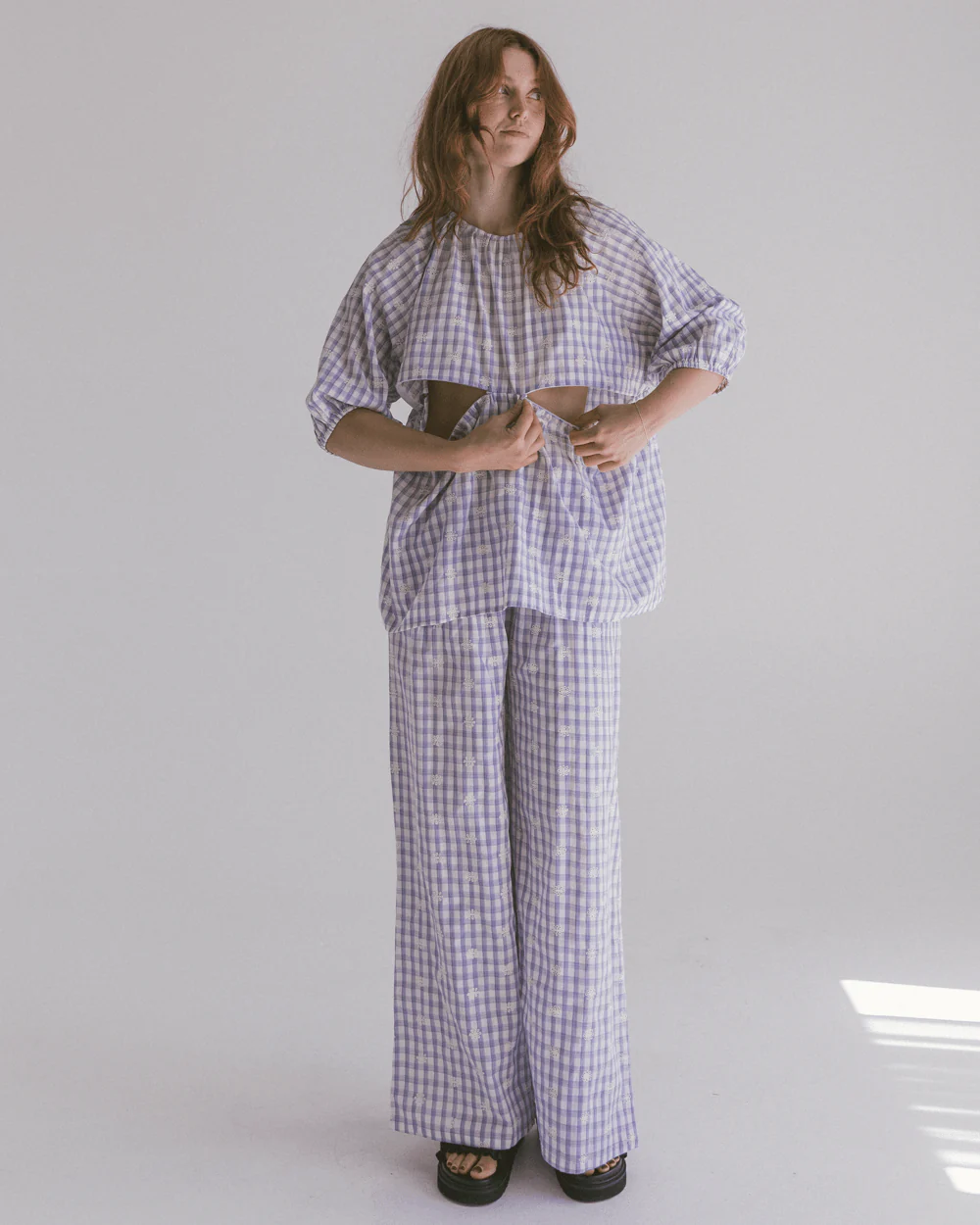FINAL SALE | Posey Pants | Lavender Gingham Embroidery - Image 6