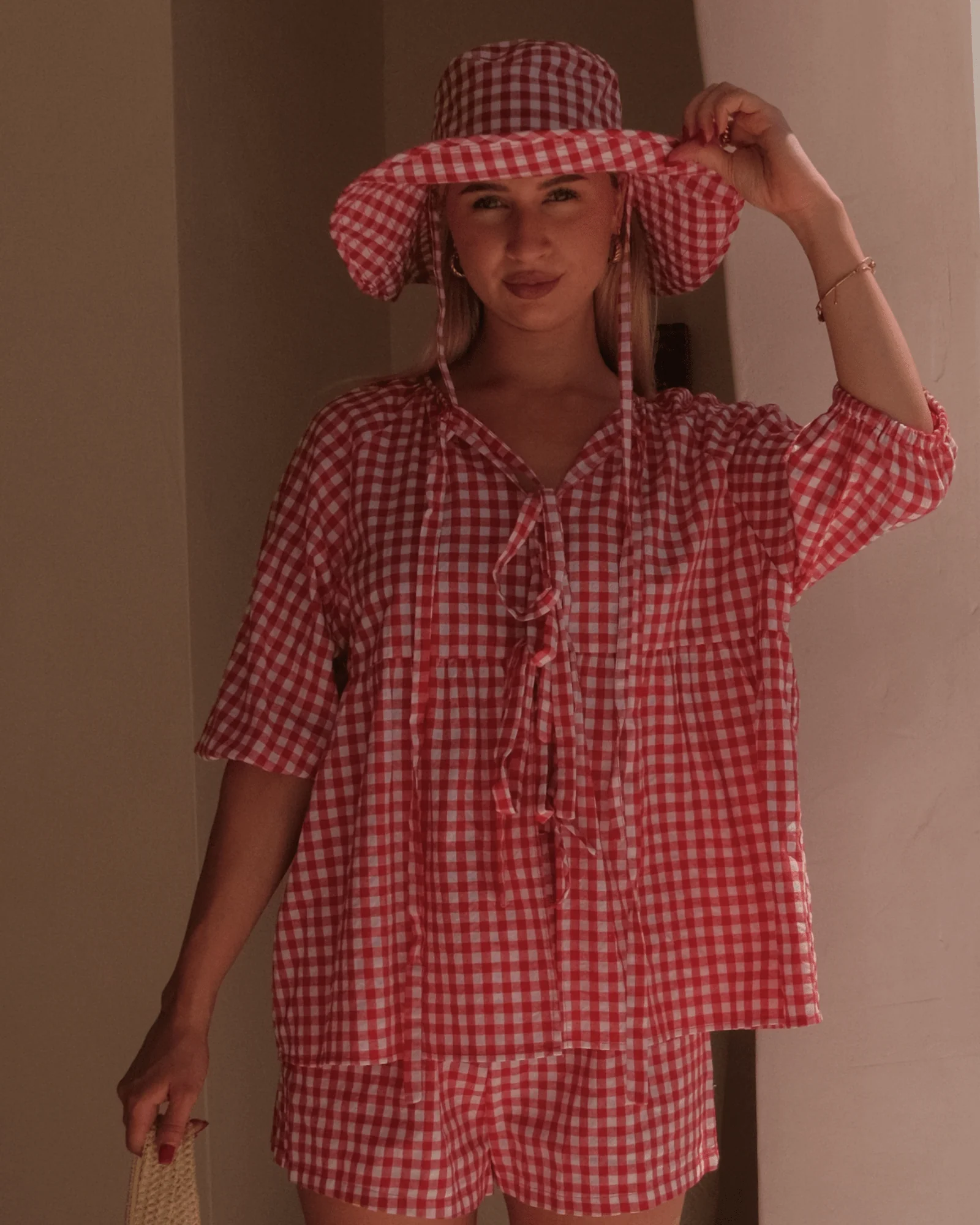 FINAL SALE | The Lullaby Sun Hat | Red Gingham - Image 4