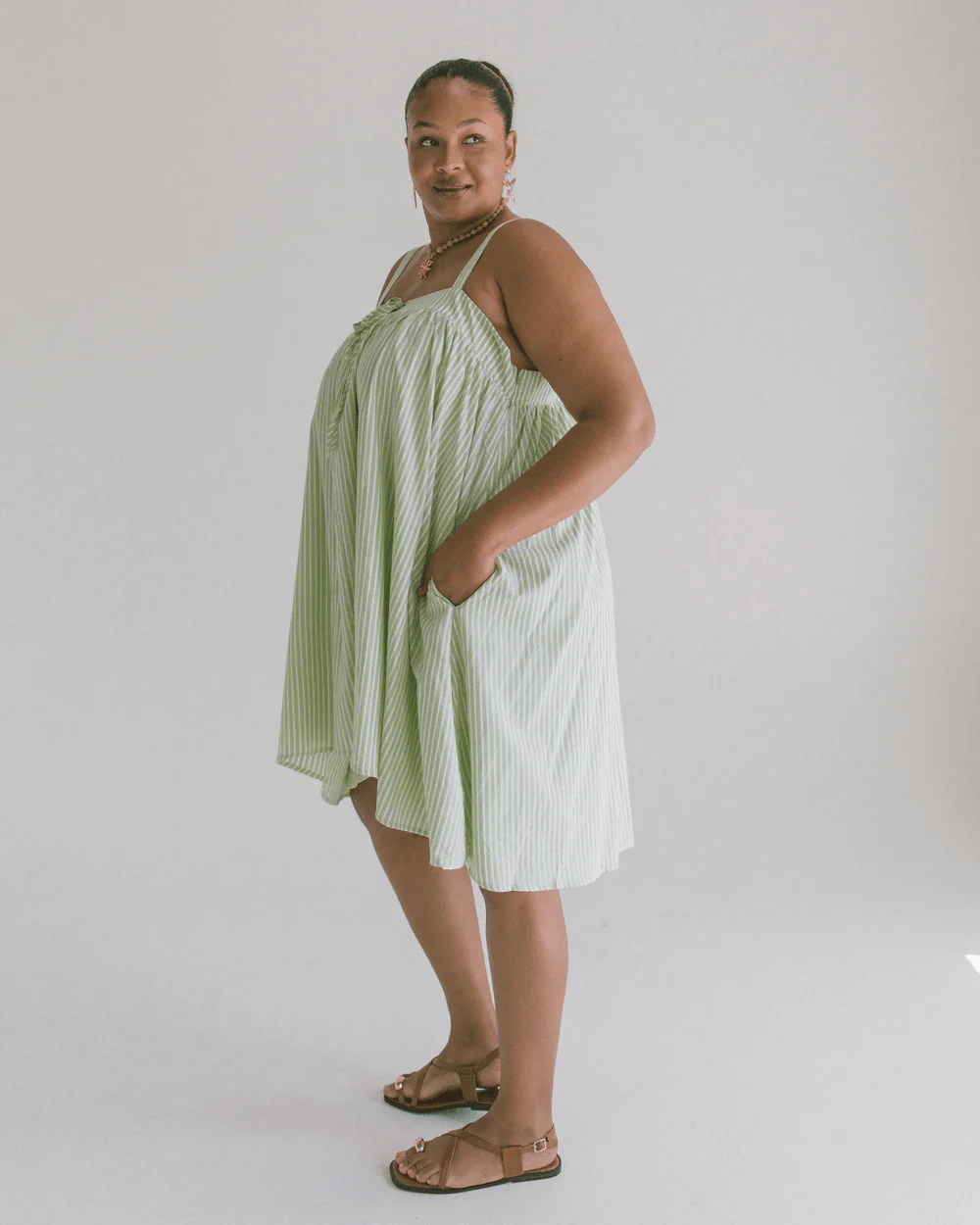 FINAL SALE | Zimi Mini Dress | Green Stripe - Image 5