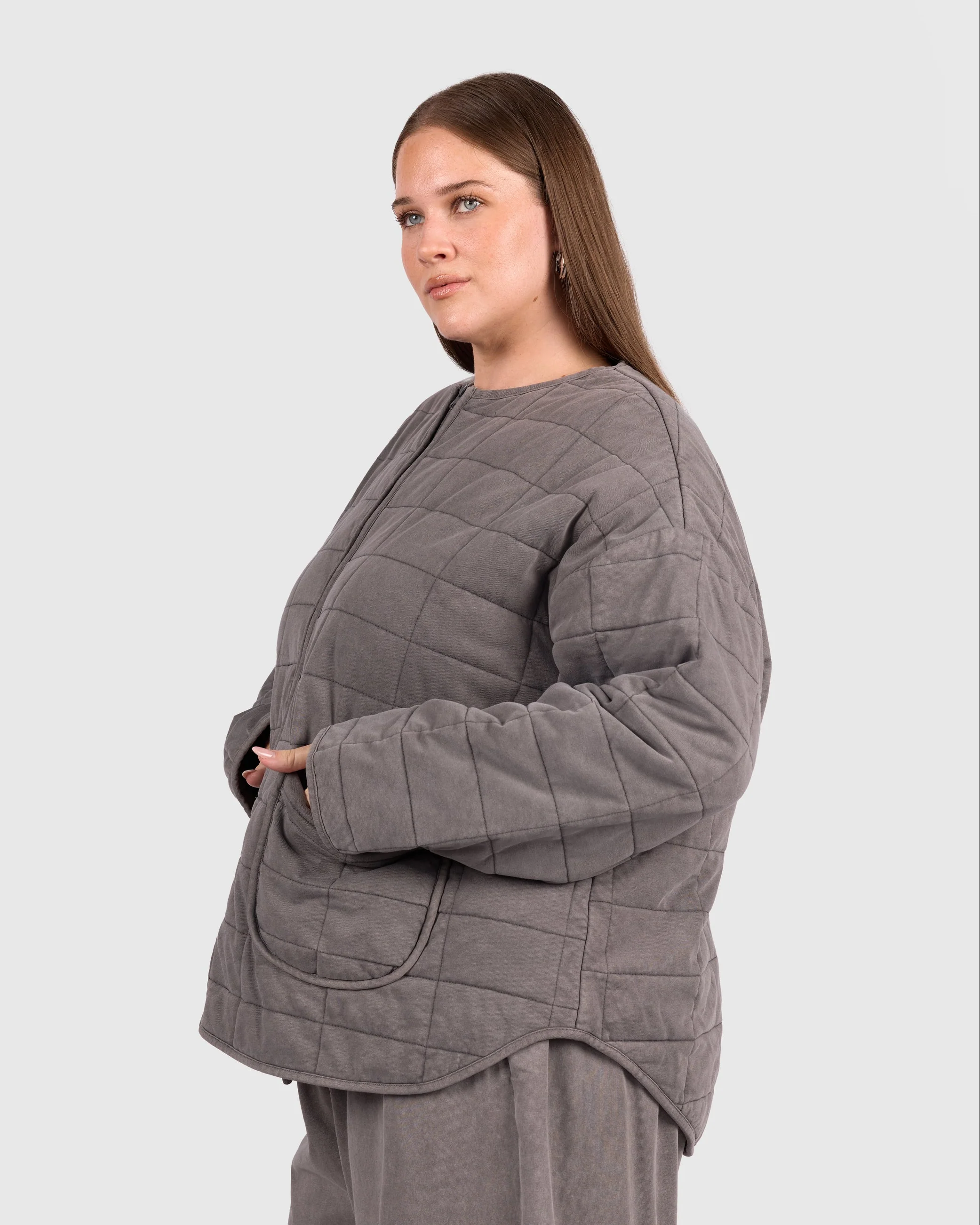 Zip Quilted Jacket | Charcoal - Image 5