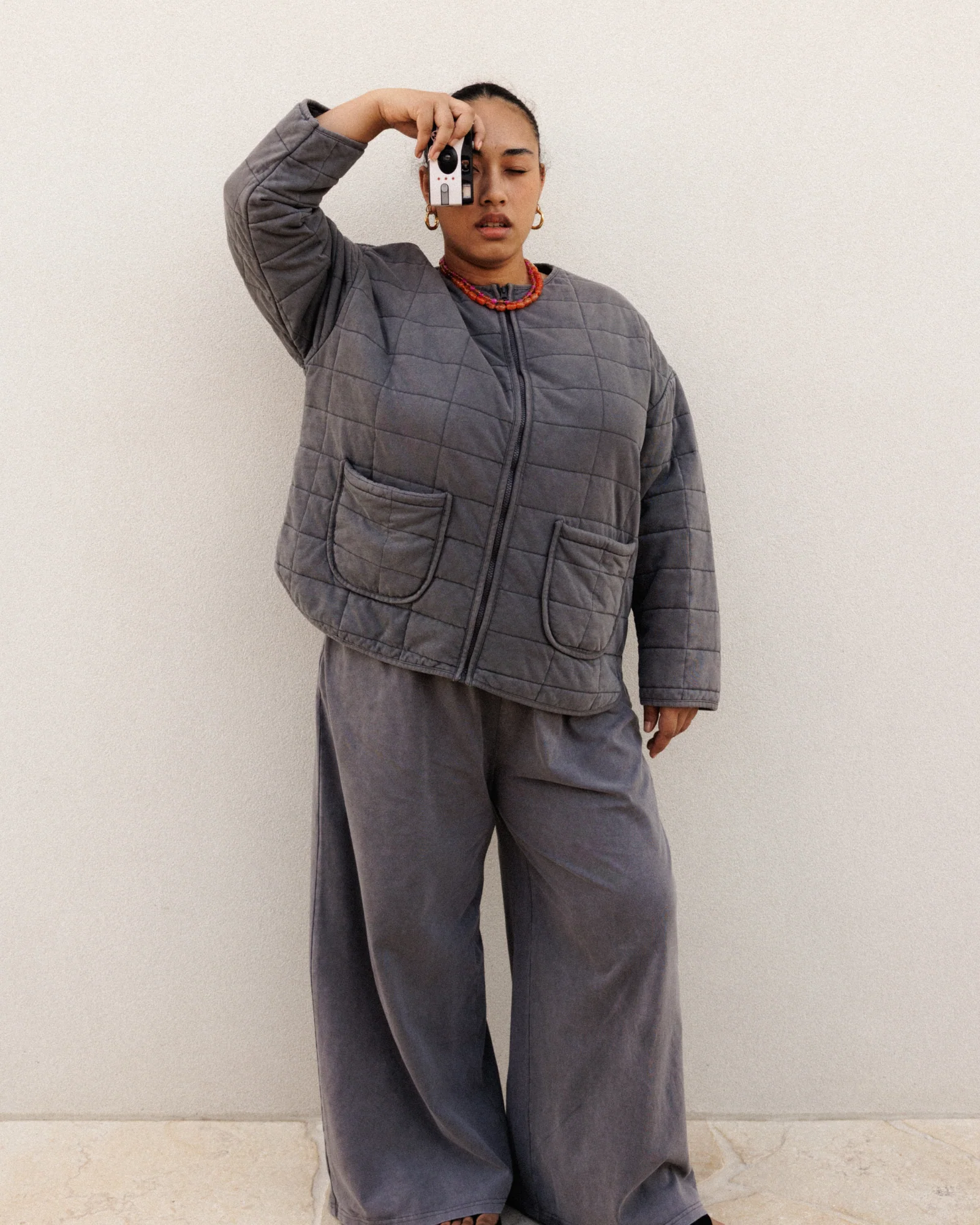 Zip Quilted Jacket | Charcoal - Image 6